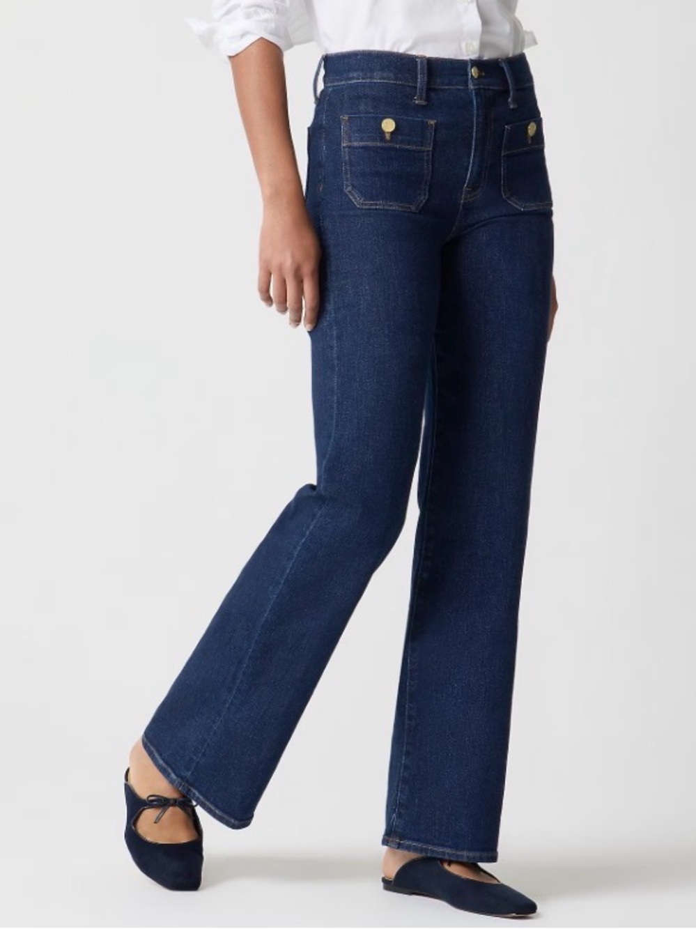 J. Crew Dark Blue Wide Leg Jeans with Front Patch Pockets